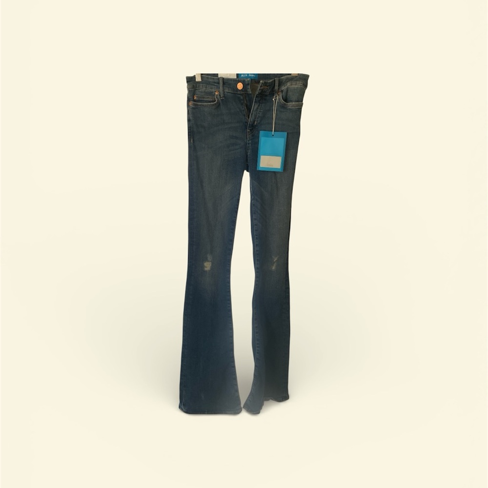 Classic Dark Distressed Blue Boot cut  Jeans with stretch